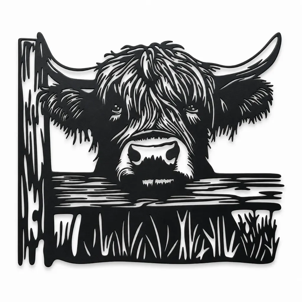 Le boeuf highland (ALU noir mat -Carré S- (20cmx20cm))