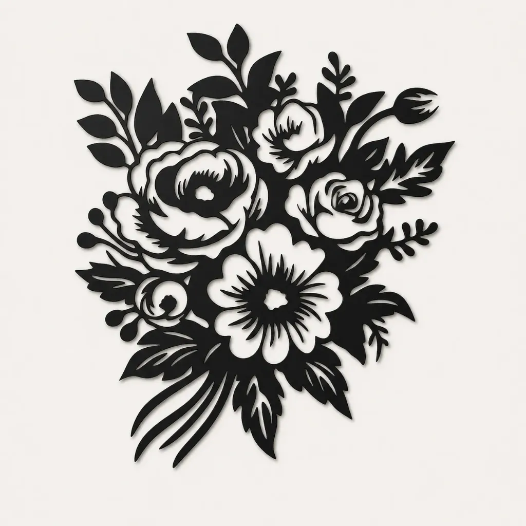 Bouquet de fleurs (ALU noir mat -Carré S- (20cmx20cm))