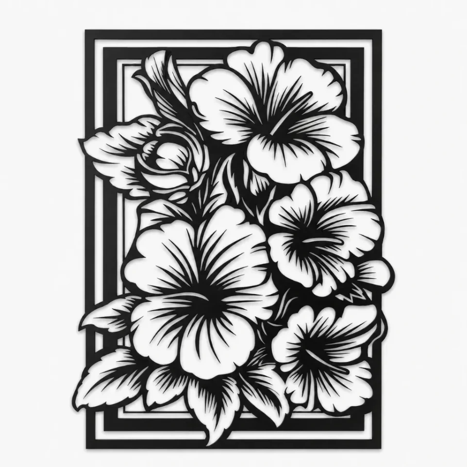 Fleur d'hibiscus (ALU noir mat  -S- (24cmx16cm))